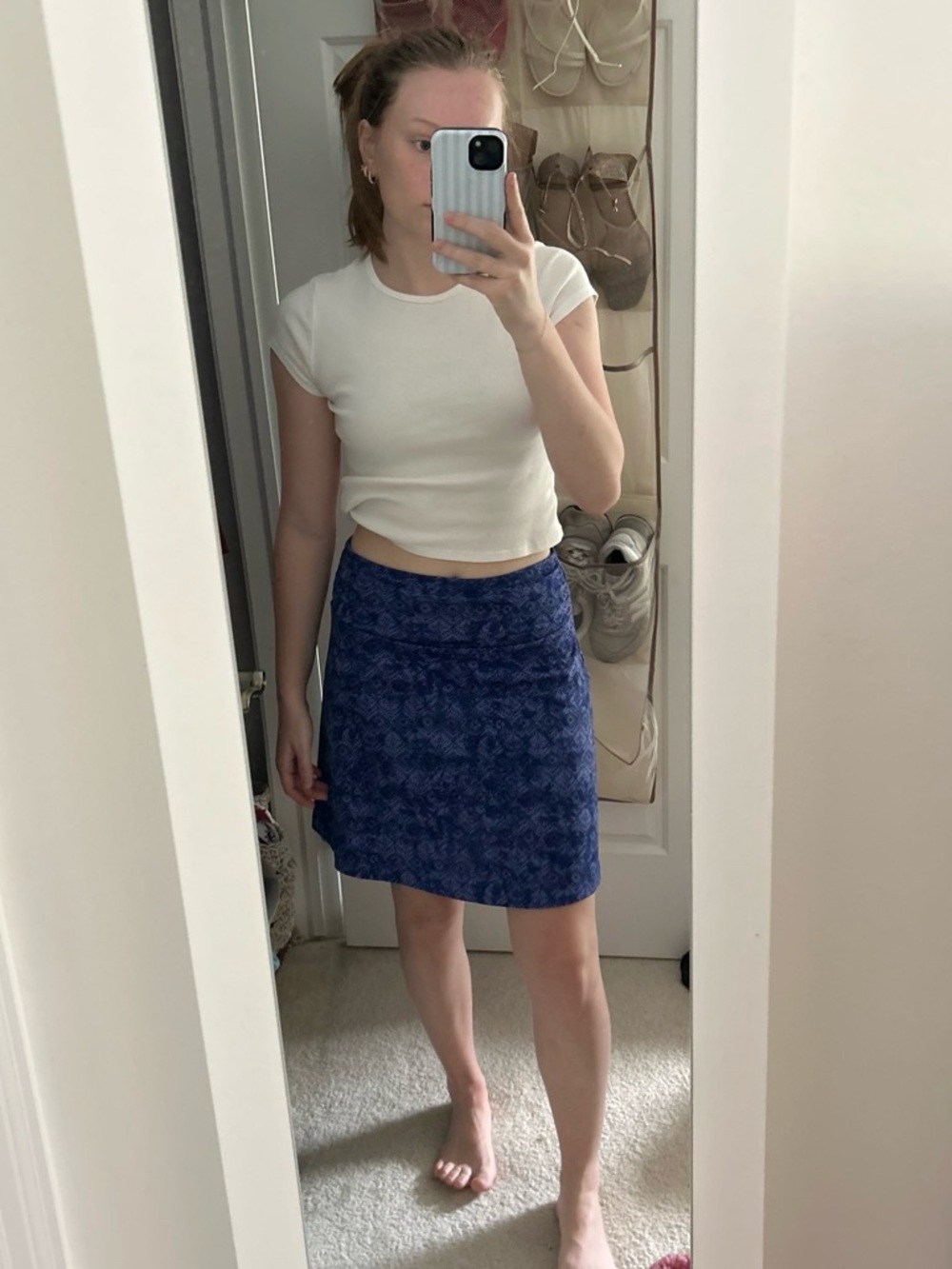 L.L. Bean Navy Blue Patterned A-Line Skirt